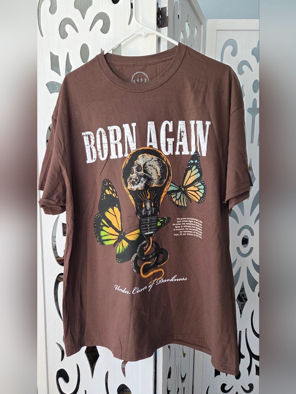 CVLA Born Again Graphic Tee Shirt Mens XL Brown Skull Butterfly Streetwear